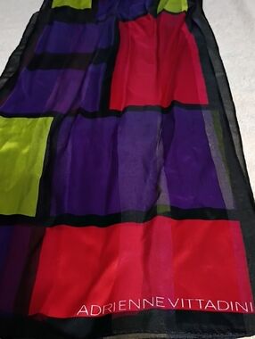 Adrienne Vittadini Colorblock Silk Scarf - Red, Purple, Lime, Black